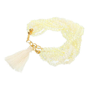 Pulsera Con Chaquiron Y Borla Beige