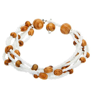 Pulsera De Chaquira Y Cuentas De Madera