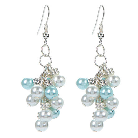 Aretes Perla Blanca Y Azul Con Aro Plata