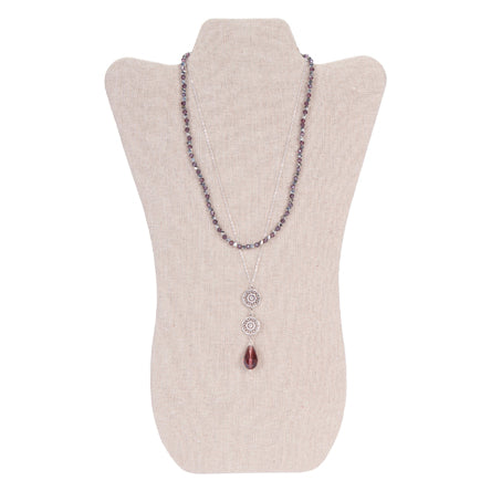 Collar Doble Morado Con Dije Mandala