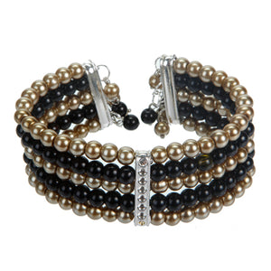 Brazalete 5 Hilos De Perla Negro/Topacio