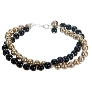 Pulsera Doble De Perlas Negro/Topacio