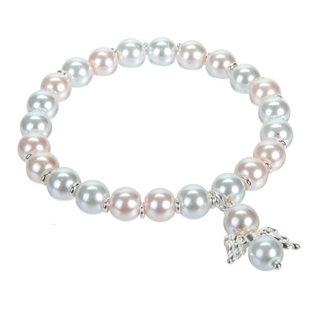 Pulsera De Perla Rosa/Blanco Con Angelito