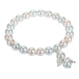 Pulsera De Perla Rosa/Blanco Con Angelito