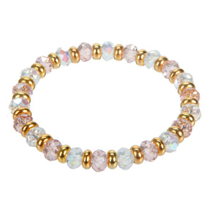 Pulsera De Rondel Rosa/Cristal/Oro
