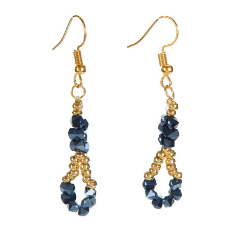 Aretes Dorados Con Cristales Moño Negros