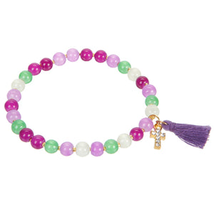 Pulsera De Cuenta Brillante Con Borla Y Cruz