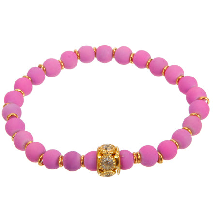 Pulsera  Caucho Morado Y Cuenta Aro Oro