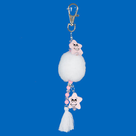 Llavero Estrellas De Madera Con Pom Poms Y Borla Blanca