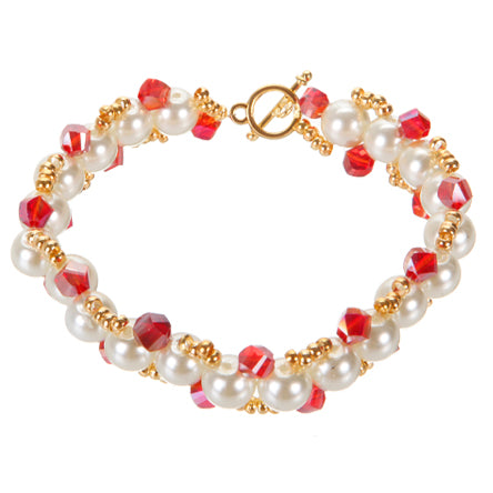Pulsera Tejida Con Perlas Y Crimp Oro