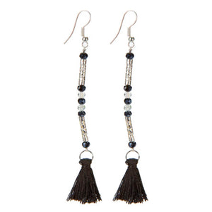 Arete De Tubito Plata Con Borlas Café