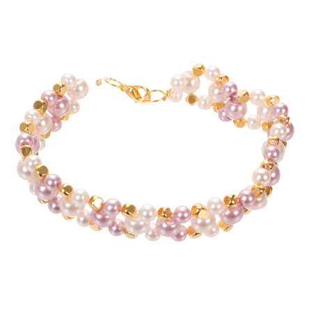 Pulseracon Tejido De Perlas Y Cubos De Metal