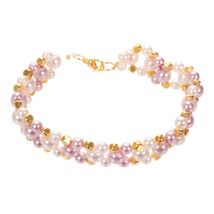 Pulseracon Tejido De Perlas Y Cubos De Metal