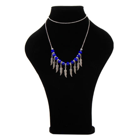 Collar Plata-Azul Con Dije De Plumas
