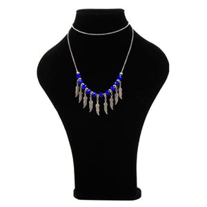 Collar Plata-Azul Con Dije De Plumas