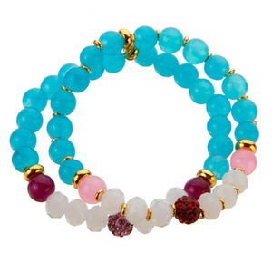 Pulsera Doble Turquesa Con Cuenta Redonda Con Piedra