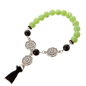 Pulsera Menta Con Dije Mandala Y Borla