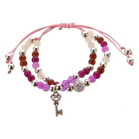 Pulsera De Cordón Con Cuentas Redonda Brillante Y Dije Llave