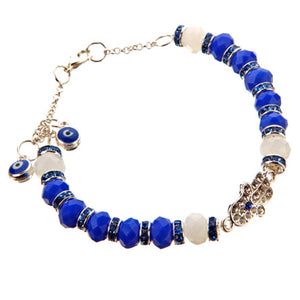 Pulsera Azul-Plata Con Dije Mano De La Suerte
