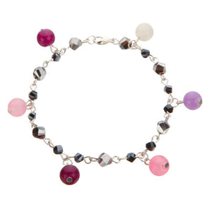 Pulsera De Engarces Plata Con Cuentas Redonda Multicolor
