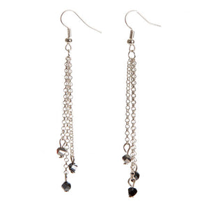 Aretes Largos De Cadena Con Cuentas Cristal Negro