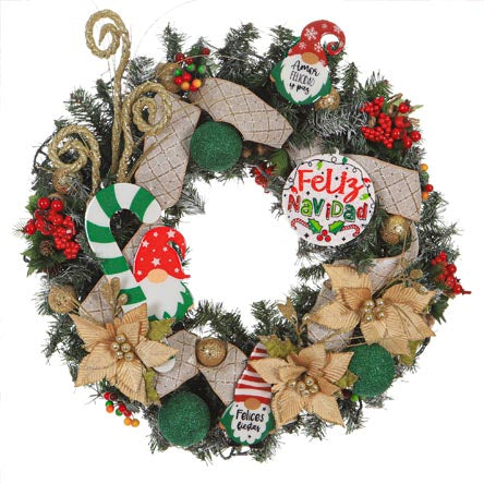 Corona Para Puerta Gnomos Navidad