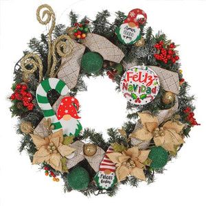 Corona Para Puerta Gnomos Navidad