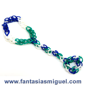 Anillo Con Pulsera Azul/Agua/Blanco