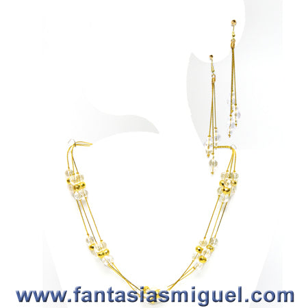Jgo Aretes Y Collar De Tres Hilos Para Boda
