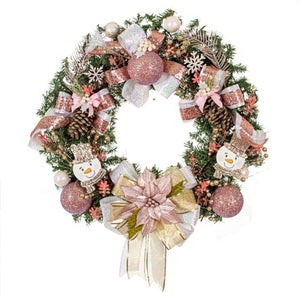 Corona Para Puerta Muñeco De Nieve Oro/Rosa
