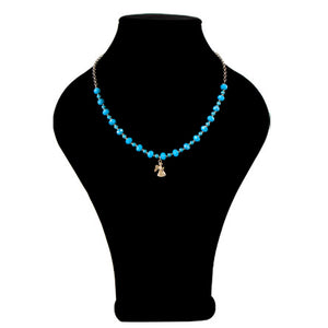 Collar De Cadena Con Rondeles Y Perlas Destello Azul Y Dije De Ángel