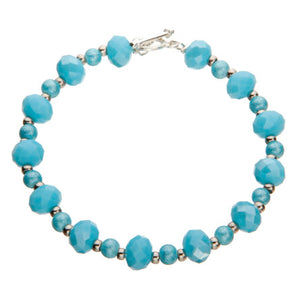 Pulsera Plata Con Rondeles Y Perlas Azul