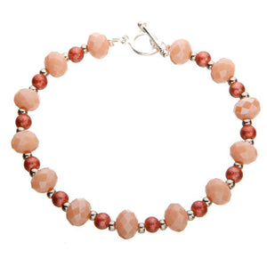 Pulsera Con Rondels Durazno Y Perlas Rosado
