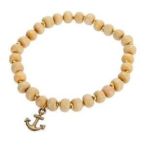 Pulsera Con Cuentas De Madera Y Dije Ancla