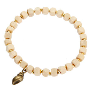 Pulsera De Cuenta Cubo Madera Y Dije Concha
