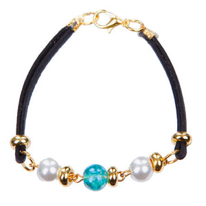 Pulsera Imitación Piel Con Perlas Y Cuenta Turquesa
