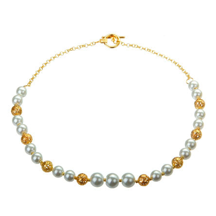 Collar Oro Con Perlas Destello Y Filigrana