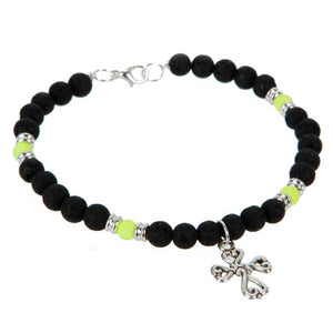 Pulsera De Cuentas Negras Y Cruz Plata