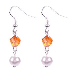 Aretes Cuenta Escalera Naranja Y Perla Blanca