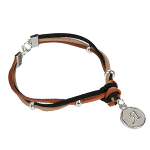Pulsera De Cordón Negro Y Café Con Dije De Letra