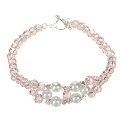 Fantasías Miguel Clave:CZ422 Pulsera Con Rondel Rosa Y Perlas Blancas