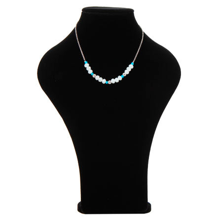 Collar Blanco-Azul Con Piedra Cristal