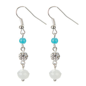 Aretes Largos Plata Con Cuenta Redonda Cristal