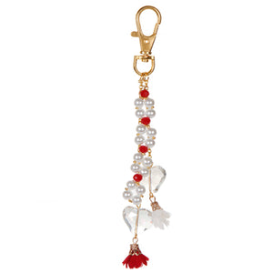 Llavero Con Corazón De Cristal Y Dije De Rosa