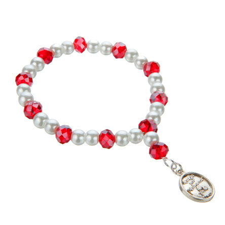Pulsera Decenario Rojo-Plata Con Medalla