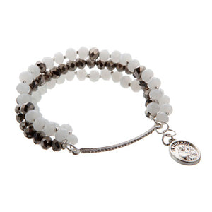 Pulsera Blanco-Negro Con Barra De Piedras Y Medalla