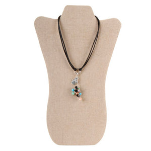 Collar De Cordón Imitación Piel Con Rondeles Multicolor Y Dije De Ángel