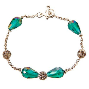 Pulsera De Cadena Plata Con Cristales Gota Turquesa