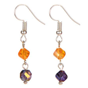 Aretes Plata Con Cristales Escalera Morado-Amarillo