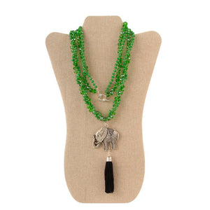 Collar Esmeralda Con Dije Elefante Y Borla Negro